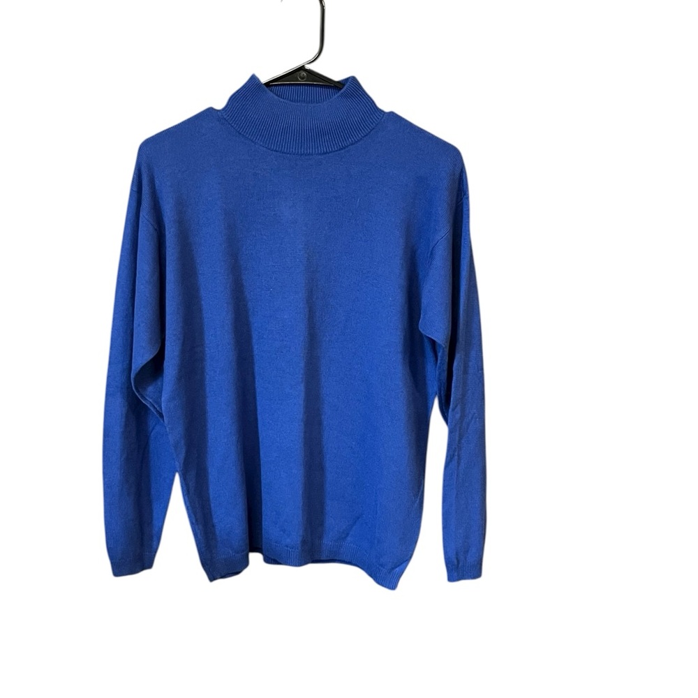 Alexa Grace silk cashmere mock neck sweater women M blue holiday career